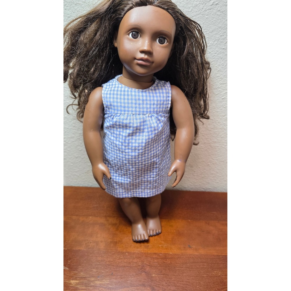 Our Generation Doll Girl 18" Brunette Brown Eyes‎ Blue Gingham Dress Battat